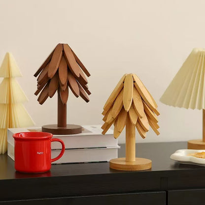 Bamboo Heat-Resistant Coaster Set with Tree Design