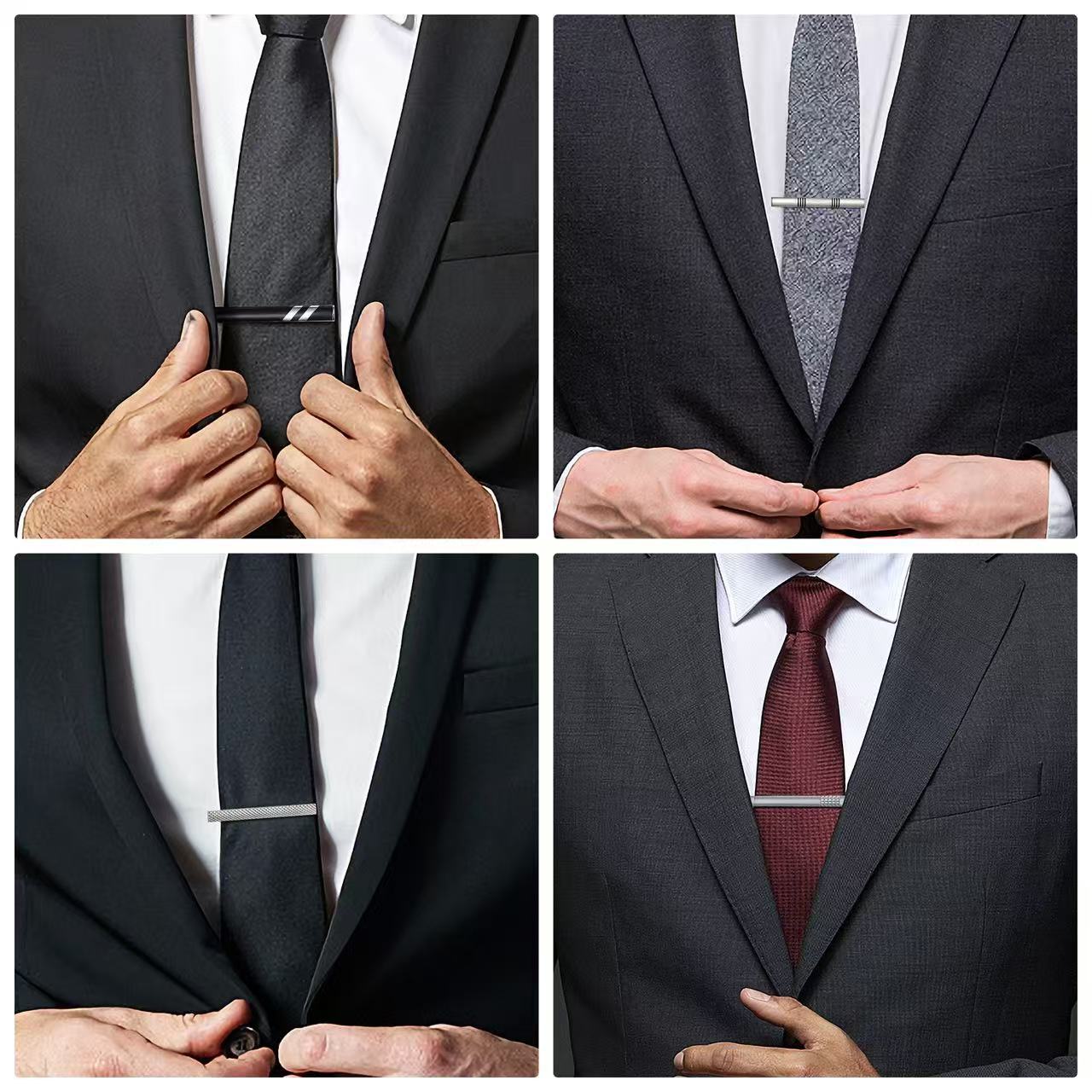 Mens Classic Silver Tie Clip Set