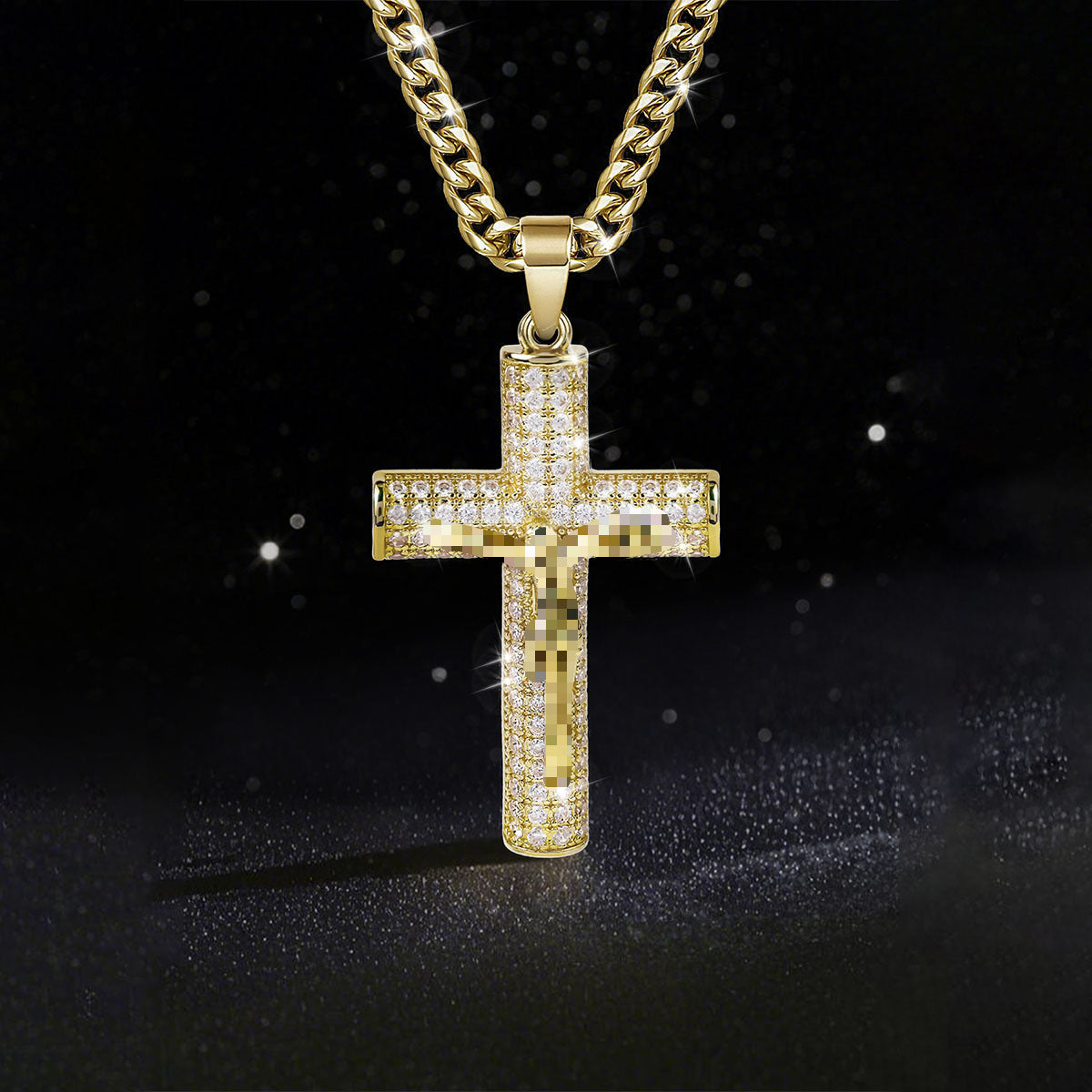 Diamond Cross Pendant Cuban Chain Necklace