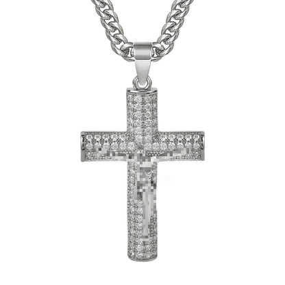 Diamond Cross Pendant Cuban Chain Necklace
