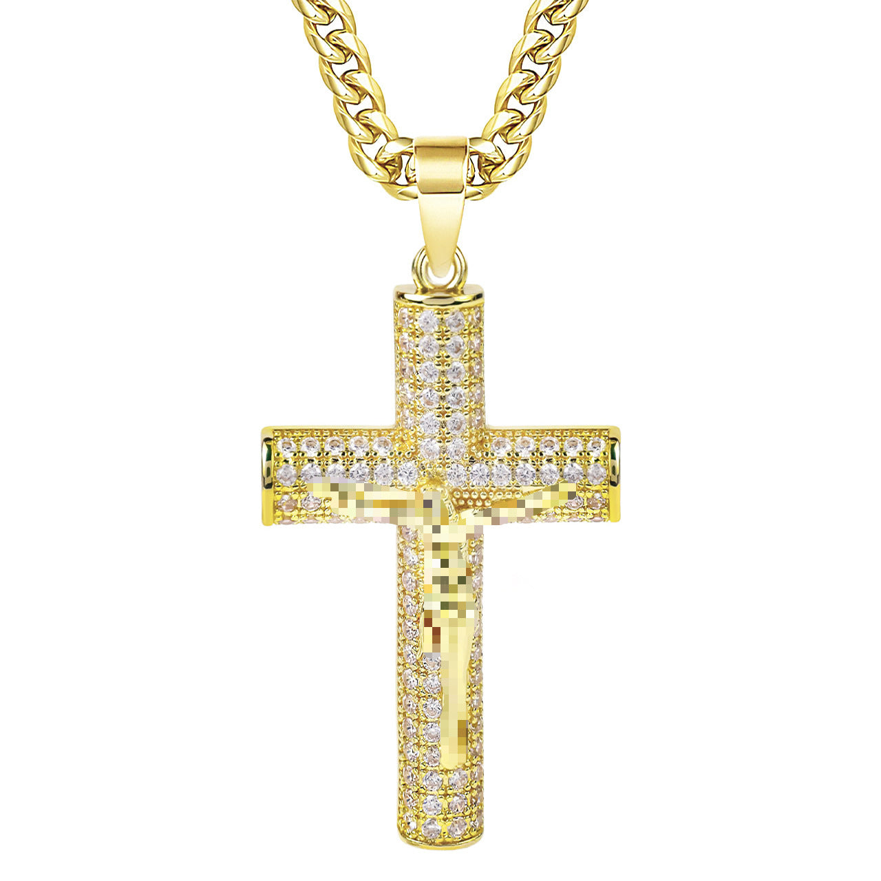 Diamond Cross Pendant Cuban Chain Necklace