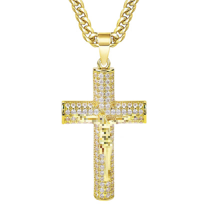 Diamond Cross Pendant Cuban Chain Necklace