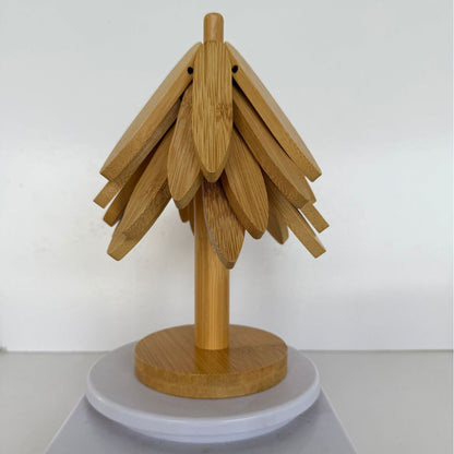 Bamboo Heat-Resistant Coaster Set with Tree Design
