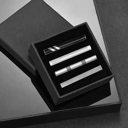 Mens Classic Silver Tie Clip Set
