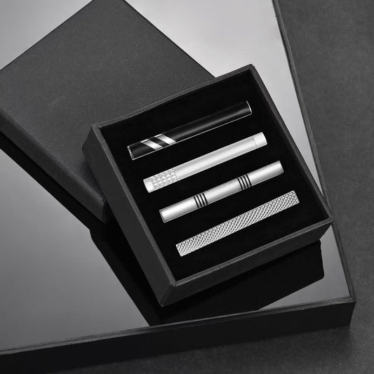 Mens Classic Silver Tie Clip Set