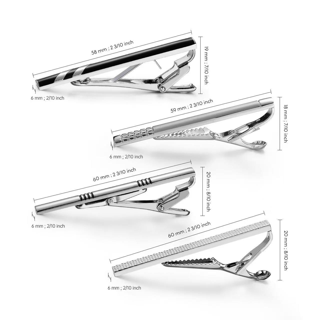 Mens Classic Silver Tie Clip Set