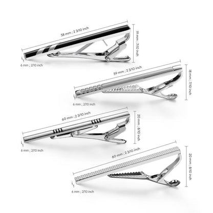 Mens Classic Silver Tie Clip Set