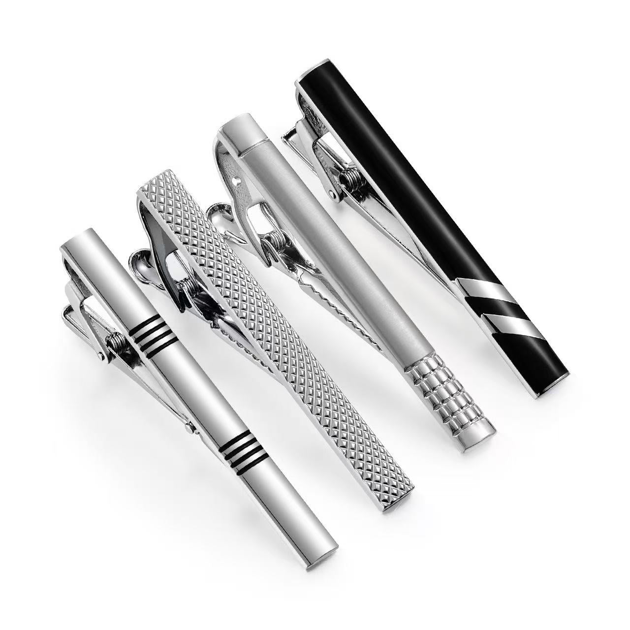 Mens Classic Silver Tie Clip Set