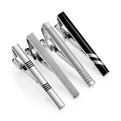 Mens Classic Silver Tie Clip Set