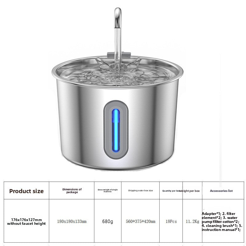 Automatic Pet Water Dispenser Stainless Steel Fountain