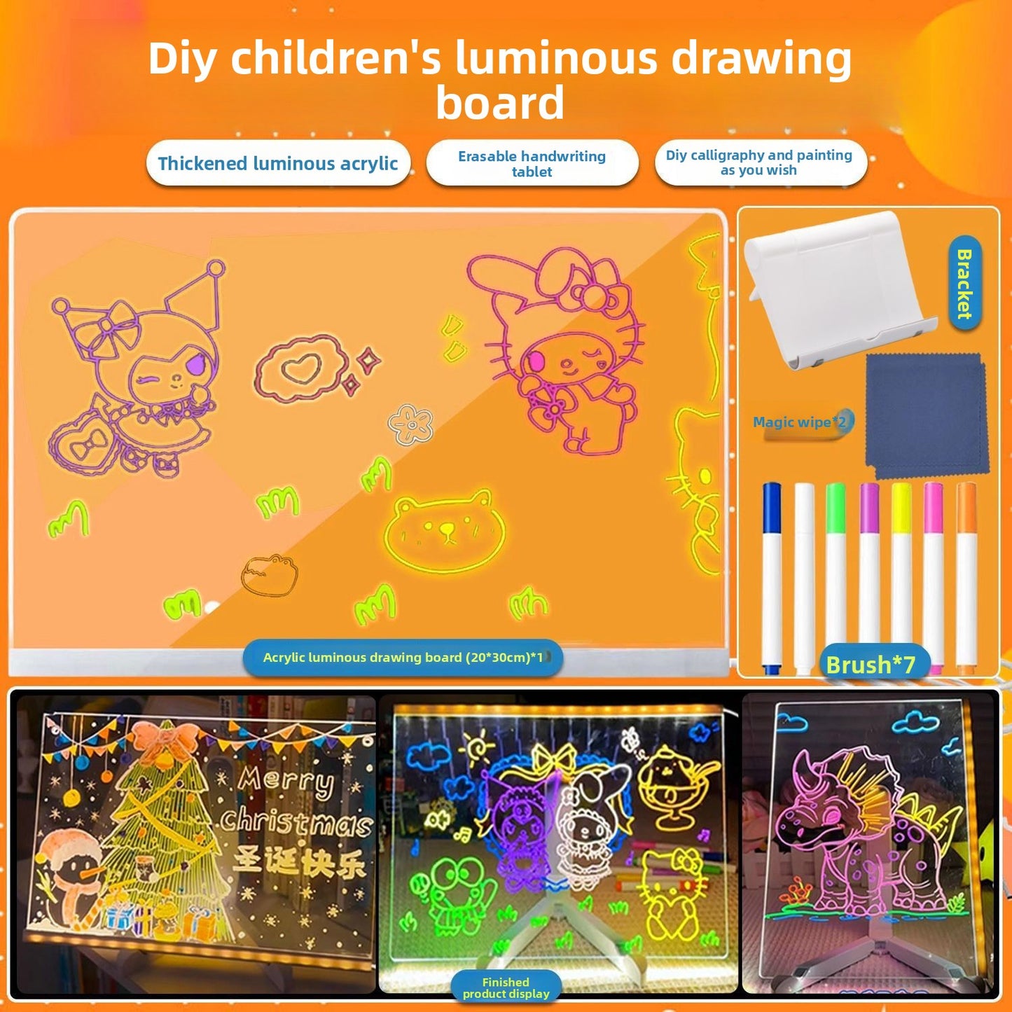 Reusable Luminous Children's Drawing Board with Stand and Pens