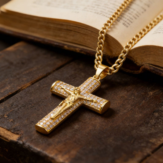 Diamond Cross Pendant Cuban Chain Necklace